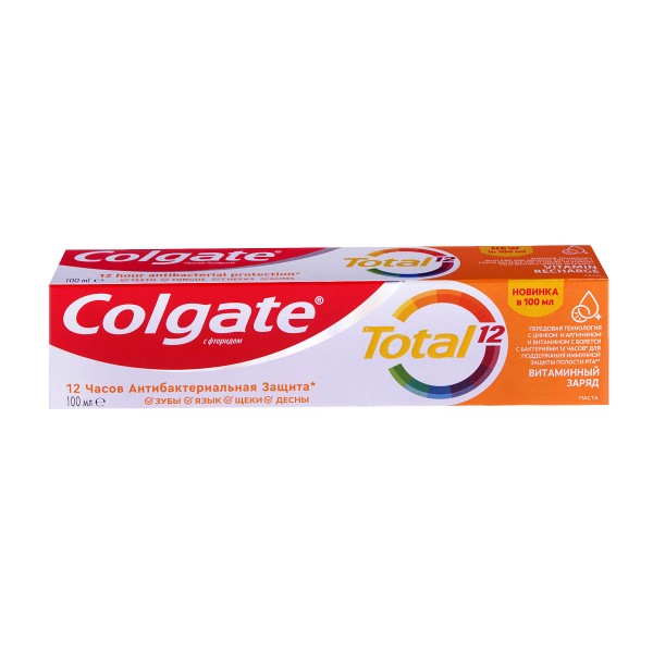 Зубная паста Colgate Total 12 Витаминный заряд с цинком и аргинином для комплексной антибактериальной защиты всей полости рта в течение 12 часов 75 мл