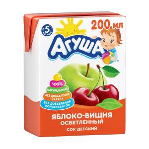 Сок детский осветленный Агуша 200мл яблоко и вишня (с 5мес.)