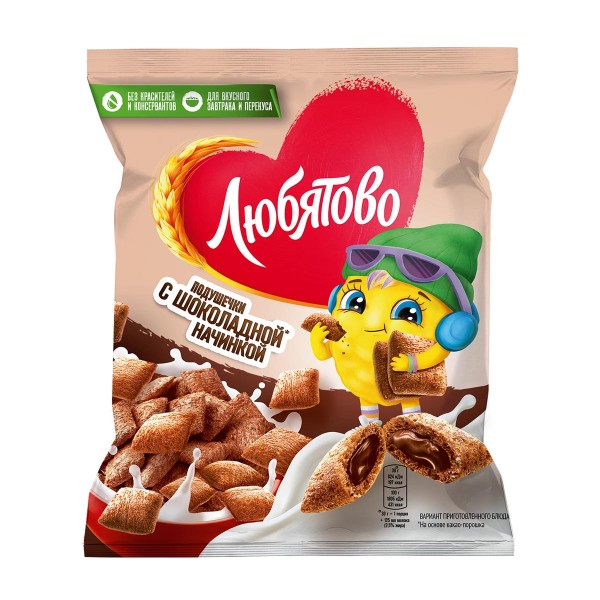 Сухой завтрак Подушечки Любятово 140г с шоколадной начинкой