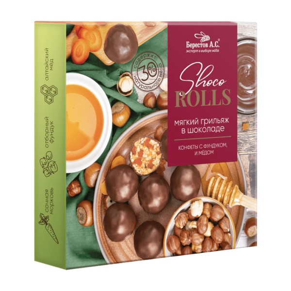 Конфеты Shoco Rolls с фундуком, цукатами моркови и медом 135г