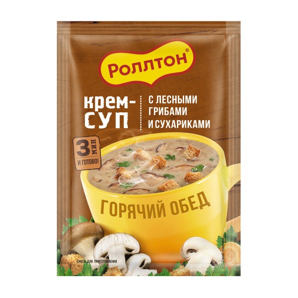 Крем-суп быстрого приготовления С лесными грибами и сухариками Роллтон 21г