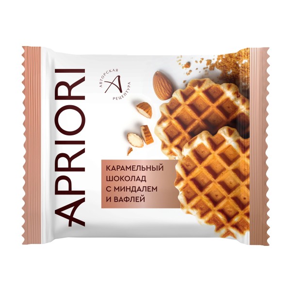 Шоколад Apriori белый карамельный с миндалем и вафлей 45г