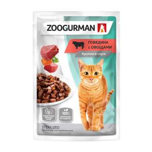Корм для кошек Кусочки в соусе Зоогурман 85г говядина с овощами