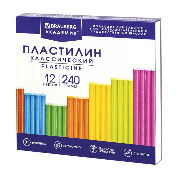 Пластилин Академия Классическая со стеком 12 цветов Brauberg