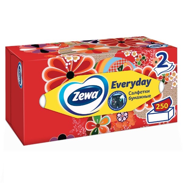 Салфетки бумажные в коробке Zewa Everyday 2 слоя 250 шт