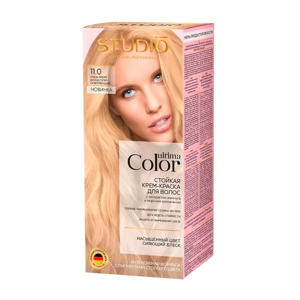 Крем-краска для волос Studio Professional Ultima Color 11.0 очень яркий блонд суперосветляющий