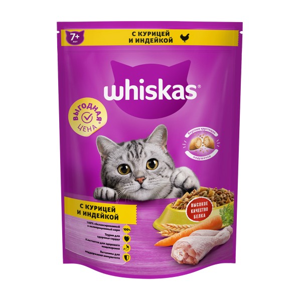 Корм для кошек старше 7 лет Аппетитное ассорти Whiskas 800г с нежным паштетом с курицей и индейкой