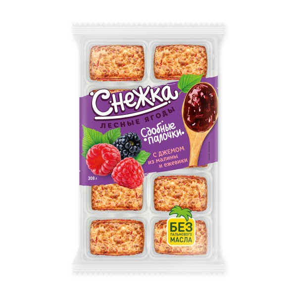 Палочки сдобные Снежка лесные ягоды Дарлетто 308г с джемом из малины и ежевики