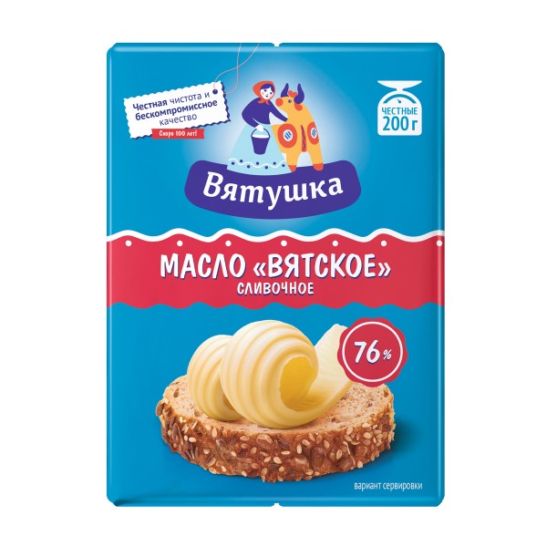 Масло сливочное Вятское 76% Вятушка 200г  БЗМЖ