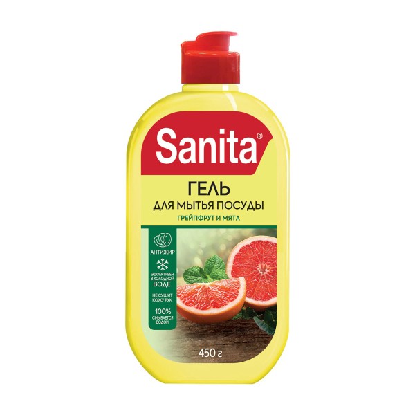 Гель для мытья посуды Sanita 450г грейпфрут + мята