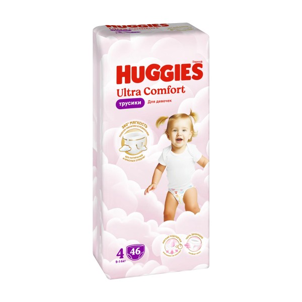Подгузники-трусики Huggies №4 ultra comfort для девочек 9-14кг 46шт