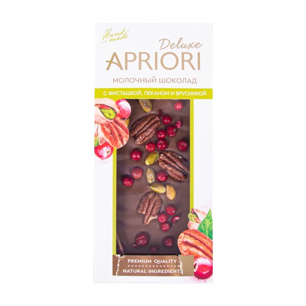 Шоколад молочный Apriori с фисташкой, пеканом и брусникой 85г