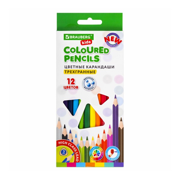 Карандаши цветные New трехгранные 12 цветов Brauberg