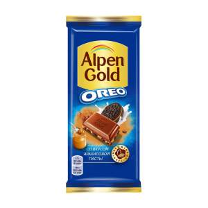 Шоколад Alpen Gold Oreo молочный со вкусом арахисовой пасты и кусочками печенья 90г