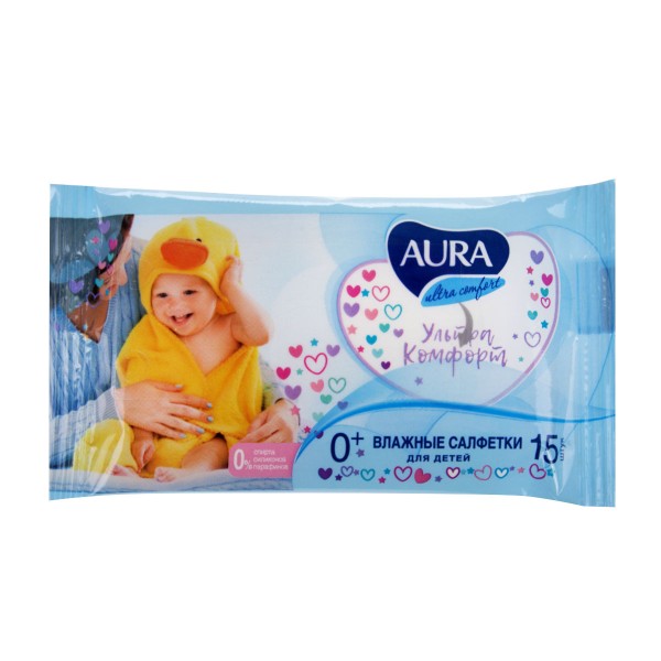 Салфетки влажные для детей Aura Ultra comfort 15шт