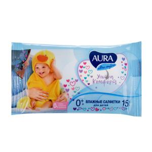 Салфетки влажные для детей Aura Ultra comfort 15шт