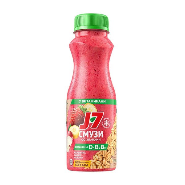 Коктейль Полезный завтрак J7 0,3л яблоко-банан-черноплодная рябина-клубника