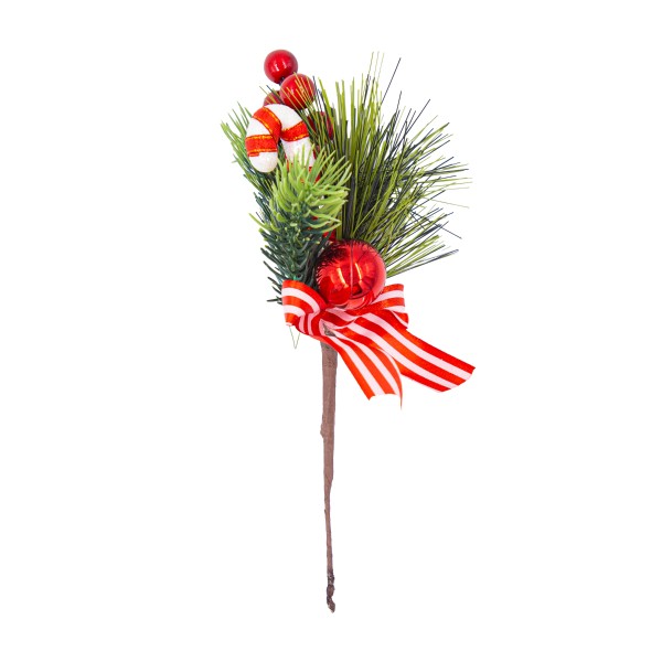 Ветка новогодняя с леденцом и бантиком 25см