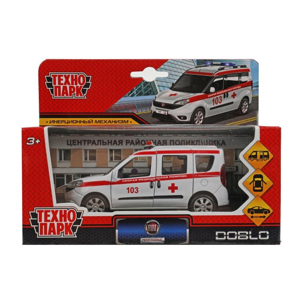 Машина Fiat Doblo Скорая металлическая 12см Технопарк