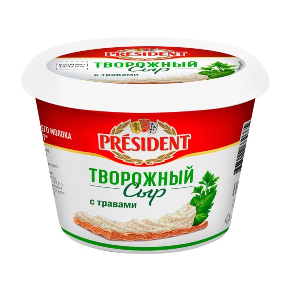 Сыр творожный 54% President 140г с травами БЗМЖ