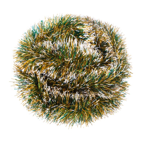 Мишура зеленая с белыми кончиками и золотом 7х200см