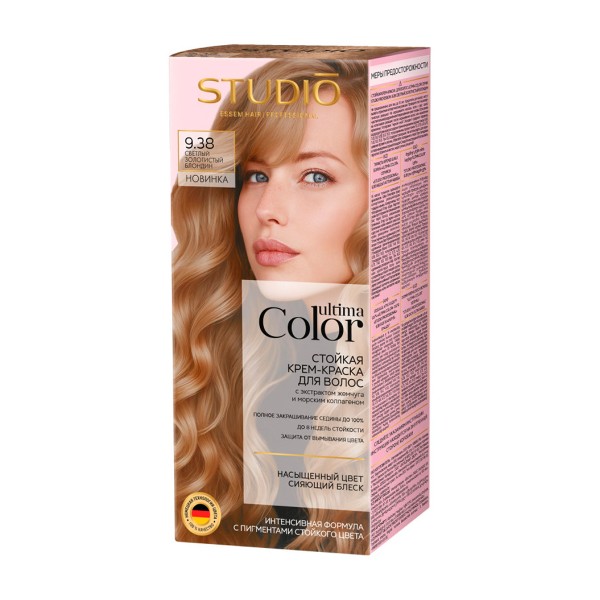 Крем-краска для волос Studio Professional Ultima Color 9.38 светлый золотистый блондин