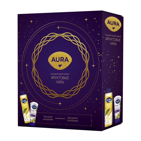 Набор подарочный Aura Фруктовые чары: Гель-смузи для душа 3в1 250мл + Крем для рук Комплексный с маслом оливы и витамином E 75мл