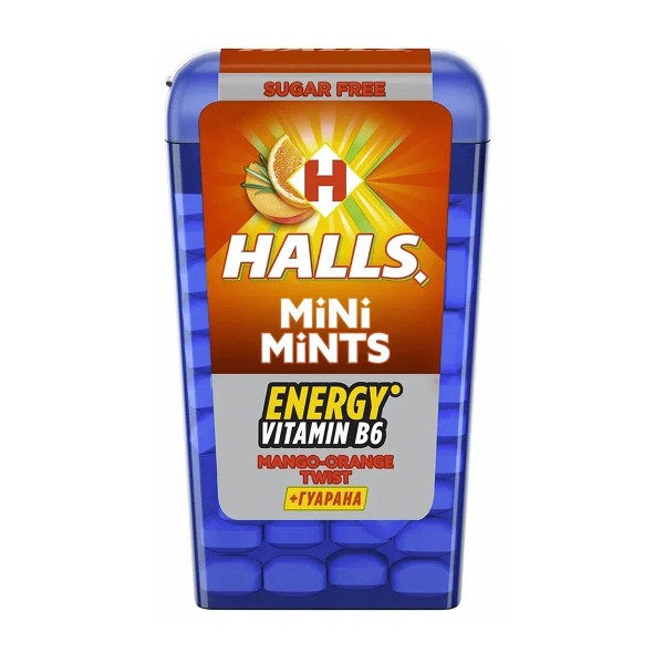 Конфеты Halls Mini Mints витамин В6 и гуарана 12,5г со вкусом манго и апельсина