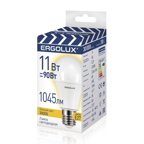 Лампа светодиодная Ergolux LED-A60-11W-E27-3K