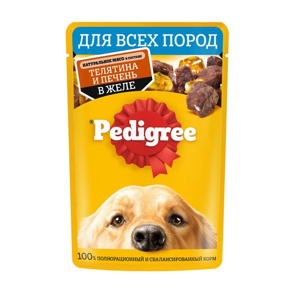 Корм Pedigree для взрослых собак 85гр с телятиной и печенью в желе