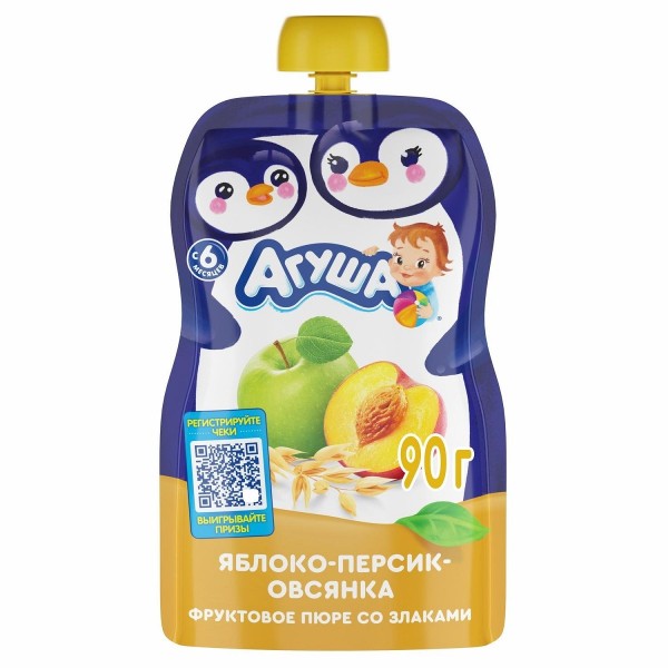 Пюре детское Агуша 90г яблоко персик овсянка