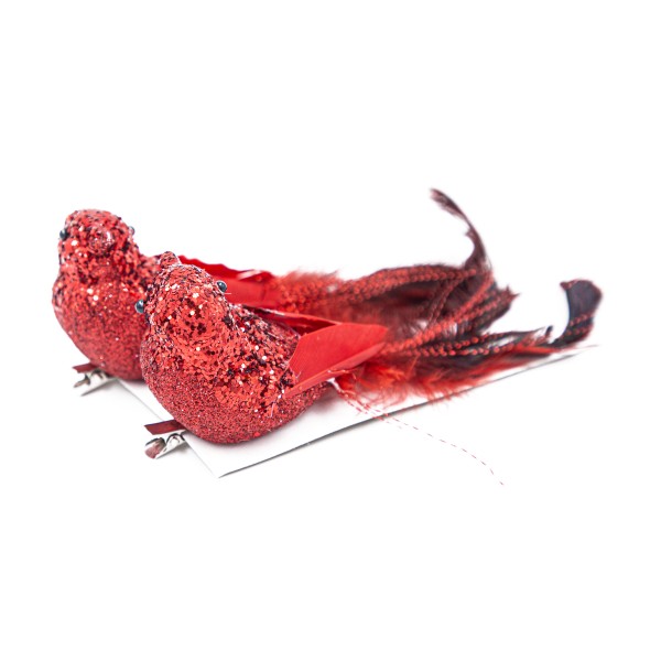 Набор украшений Птички красные 17см 2шт