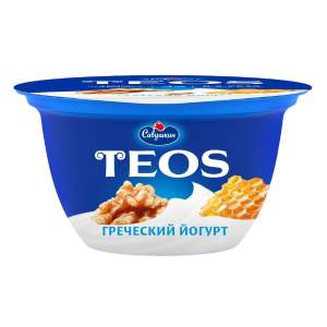 Йогурт Teos греческий 2% Савушкин 140гр грецкий орех-мёд БЗМЖ