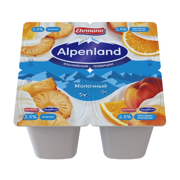 Йогуртный продукт 2,5% Alpenland 95г ананас нектарин апельсин БЗМЖ