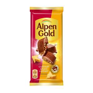 Шоколад молочный Alpen Gold 85г соленый арахис и крекер