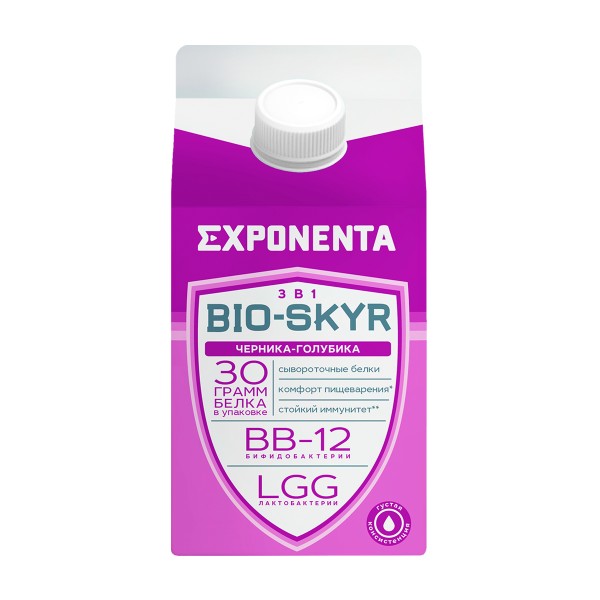 Напиток Exponenta Bio-skyr кисломолочный обезжиренный 500г черника-голубика БЗМЖ