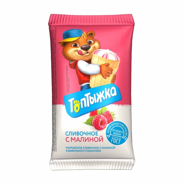 Мороженое стаканчик пломбир с малиной Топтыжка 12% 70г БЗМЖ