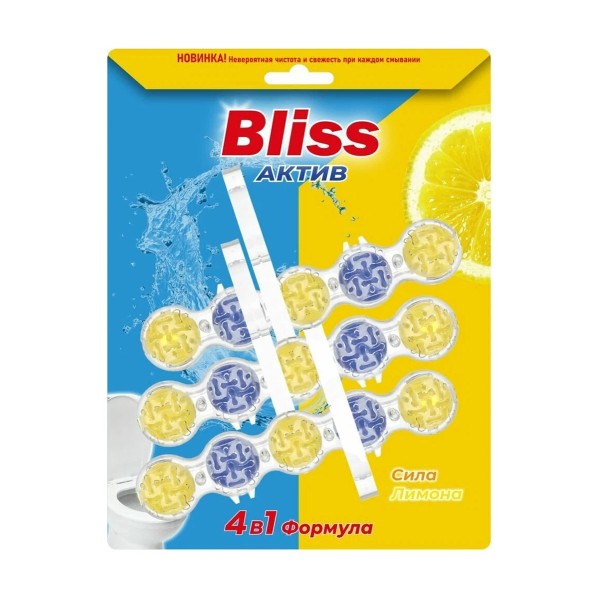 Блок гигиенический для унитаза Bliss Актив 4в1 Сила лимона 3шт 150г