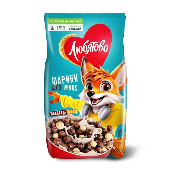 Сухой завтрак Шарики шоколадные Дуо микс Любятово 200г
