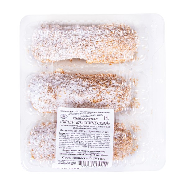 Набор пирожных Эклер классический Вологодский хлебокомбинат 3штх70г