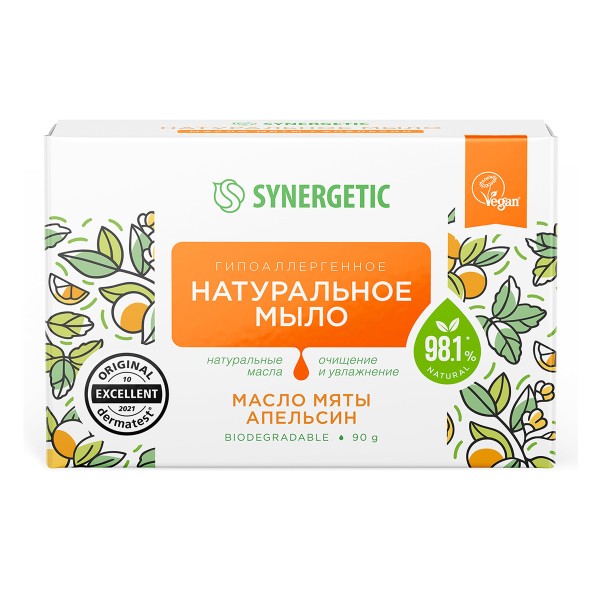 Мыло туалетное Synergetic натуральное 90г масло мяты и апельсин