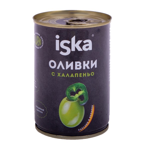 Оливки зеленые фаршированные Iska 300мл с халапеньо