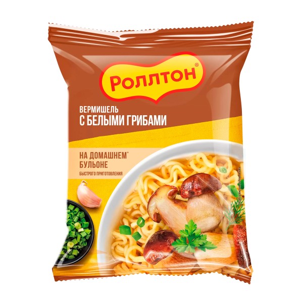 Вермишель быстрого приготовления Роллтон на домашнем бульоне с белыми грибами 60г