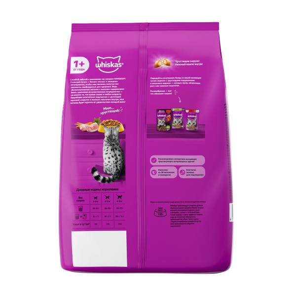 Корм для кошек Whiskas Вкусные подушечки 1,3кг для взрослых кошек аппетитное ассорти курицей и добавлением индейки