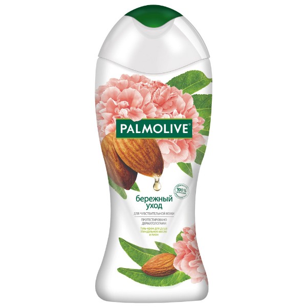 Гель - крем для душа женский Palmolive Бережный Уход с миндальным маслом и пионом для чувствительной кожи 250 мл