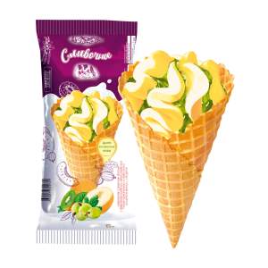 Мороженое рожок Сливочное дынное с начинкой киви-крыжовник с глазурью 90г БЗМЖ