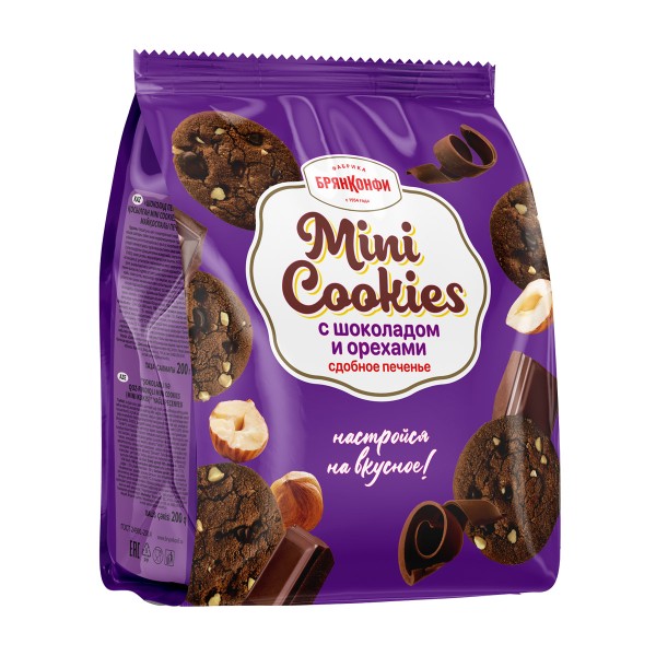 Печенье сдобное Mini Cookies с шоколадом и орехами Брянконфи 200г
