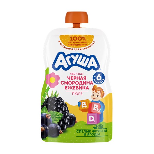 Пюре детское Агуша 80г яблоко, черная смородина, ежевика