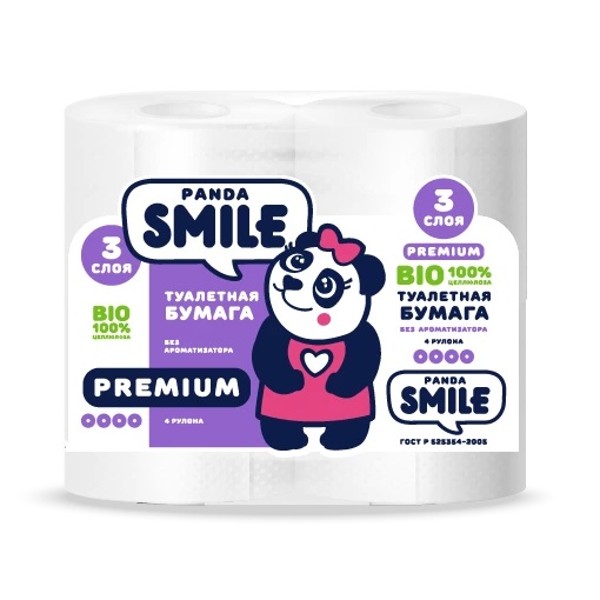 Бумага туалетная Smile Panda Классика 3-х слойная 4 рулона