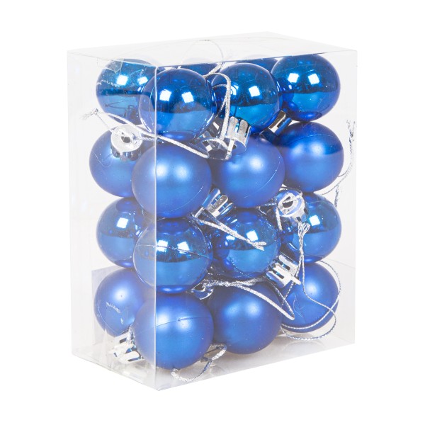 Набор шаров новогодних синий 3см 24 штуки